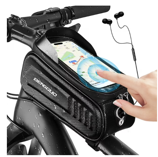 Bike Bag for Bicycles,Phone Mount Bag Bicycle Accessories Pouch,EVA Waterproof Bike Phone Holder Top Tube Front Frame Bag Handlebar Bags with TPU Touch Screen Sun Visor Fit 7inch