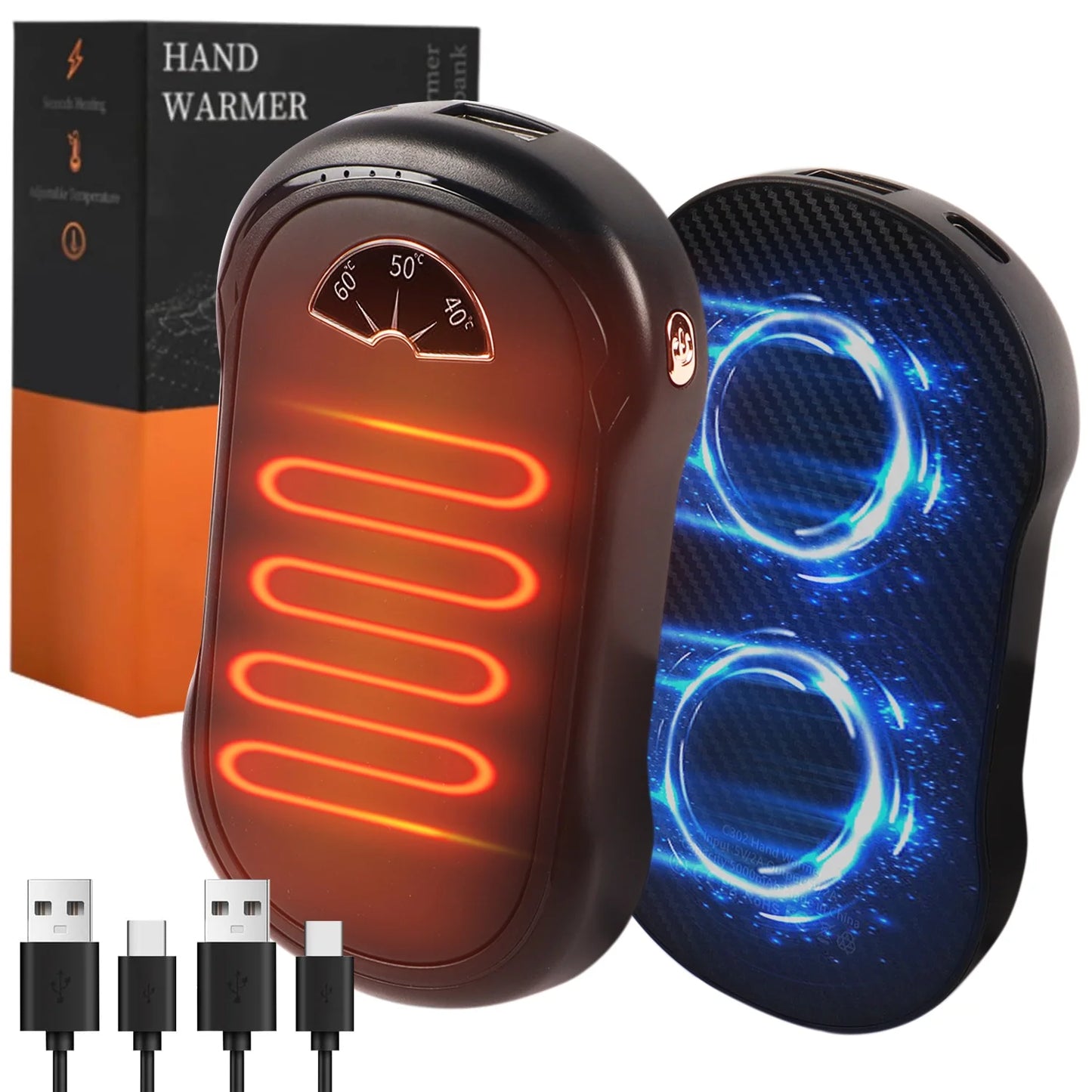 Hand Warmers Rechargeable,2 Pack 10000mAh Electric Hand Warmer,2 in 1 Portable Pocket Heater and Power Bank,3 Levels Long Lasting Reusable Handwarmer for Outdoors Camping,Hunting,Golf