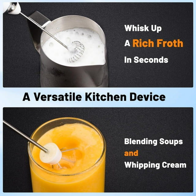 Handheld Milk Frother Wand for Coffee with Stand, Rechargeable Electric Whisk with 3 Heads 3 Speeds Drink Mixer Coffee Frother For Coffee, Latte, Cappuccino, Hot Chocolate,Egg,White