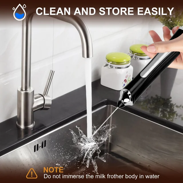 Milk Frother Handheld Rechargeable, Coffee Frother Wand Drink Mixer Electric Whisk for Coffee, Detachable With 3 Stainless Whisks, Hand Mixer for Lattes, Cappuccino, Matcha, Egg, No Stand,Black