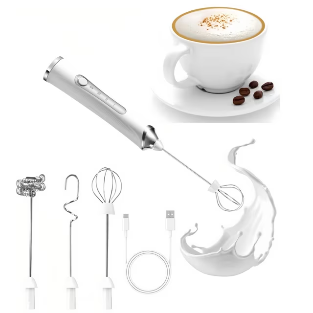 Milk Frother Handheld Rechargeable, Coffee Frother Wand Drink Mixer Electric Whisk for Coffee, Detachable With 3 Stainless Whisks, Hand Mixer for Lattes, Cappuccino, Matcha, Egg, No Stand,Black