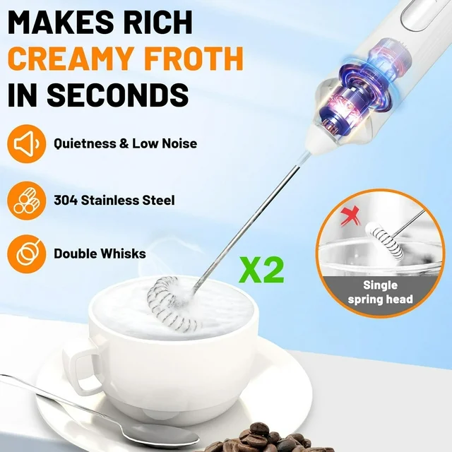 Milk Frother Handheld Rechargeable, Coffee Frother Wand Drink Mixer Electric Whisk for Coffee, Detachable With 3 Stainless Whisks, Hand Mixer for Lattes, Cappuccino, Matcha, Egg, No Stand,Black