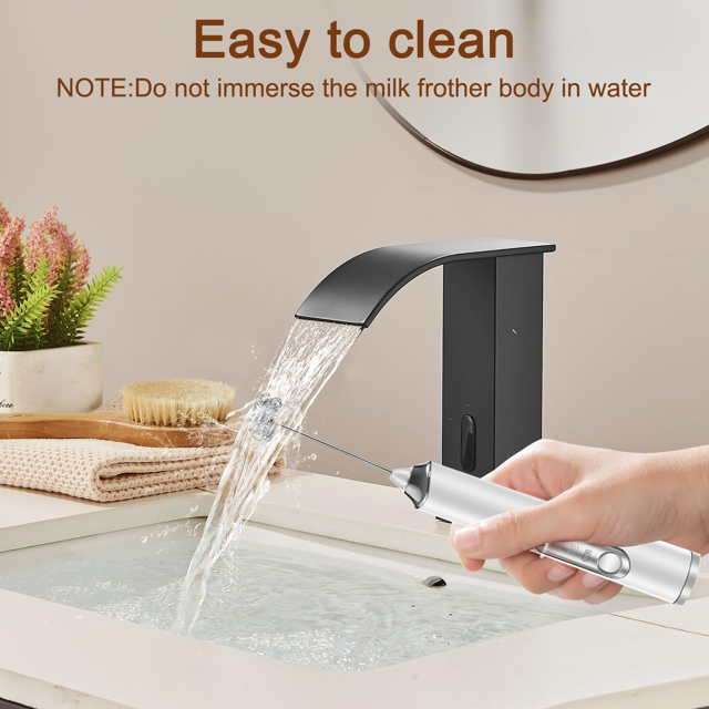 Milk Frother Handheld Rechargeable with Stand, Frother Wand Drink Mixer Electric Whisk for Coffee, Detachable With 3 Stainless Whisks, Hand Mixer for Lattes, Cappuccino, Matcha, Egg, White