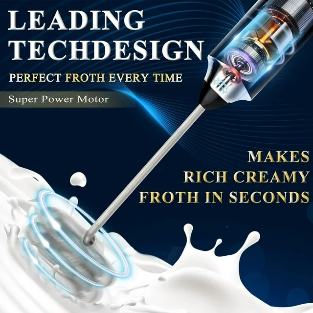 Milk Frother Handheld Rechargeable, Frother Wand Drink Mixer Electric Whisk rotherfor Coffee, Detachable With 3 Stainless Whisks, Hand Mixer for Lattes, Cappuccino, Matcha, Egg, No Stand,Black