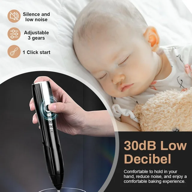 Milk Frother Handheld for Coffee with Stand, Electric Whisk 3 Speed Adjustable, Drink Mixer with Stainless 3 Whisks, Rechargeable Hand Frother Wand, Foam Maker for Latte Cappuccino,Black