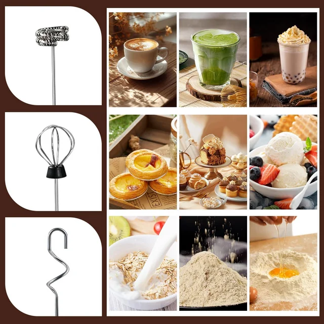 Milk Frother Handheld for Coffee with Stand, Electric Whisk 3 Speed Adjustable, Drink Mixer with Stainless 3 Whisks, Rechargeable Hand Frother Wand, Foam Maker for Latte Cappuccino,White