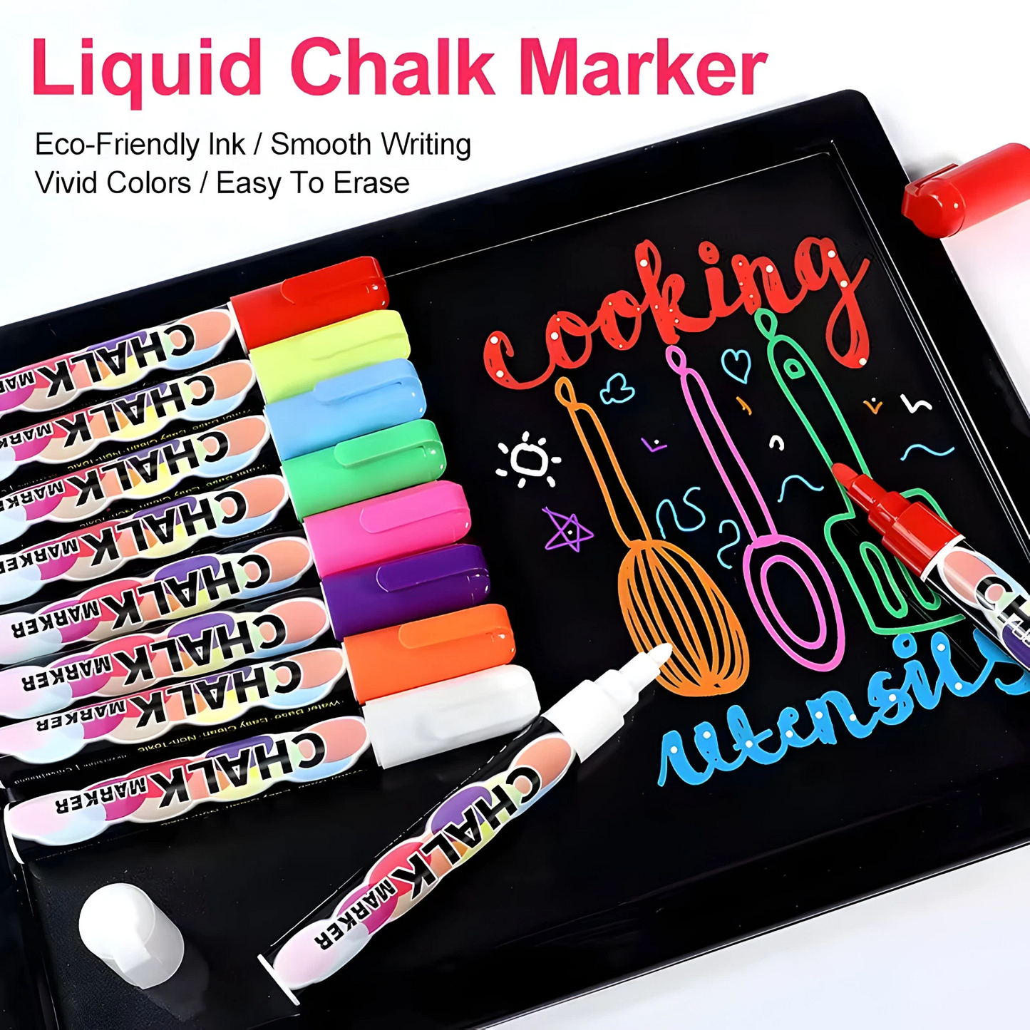 Liquid Chalk Markers Pens - 24 Colors Washable & Wet Erase Neon Chalk Makers for Blackboard, Chalkboard Signs, Glass Window, Graduation Celebration Art Diy Craft - Erasable Window Markers for Cars