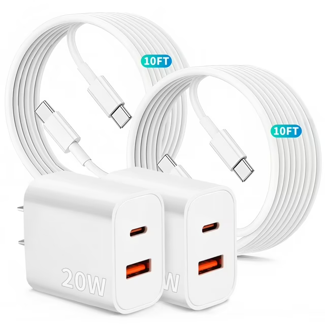 Charger for iPhone 16 15 Charger,20W PD+QC3.0 USB C Dual Port USB C Charger Block with 10FT USB C Charger Cable Compatible with iPhone 16/16 Pro Max/15 Series/iPad Pro,iPad Air 5/4,Mini