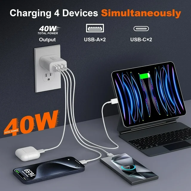 Compatible with iPhone 16 15 Charger,2Pack 10FT USB C to C Woven Cable Cord 40W USB C iPhone Charger 4 Port PD&AC Charger Block Fast Charging for iPhone 16/16 Pro/16 Pro Max/16 Plus/15/iPad