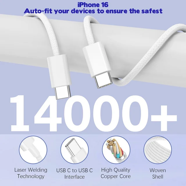 Compatible with iPhone 16 15 Charger,2Pack 10FT USB C to C Woven Cable Cord 40W USB C iPhone Charger 4 Port PD&AC Charger Block Fast Charging for iPhone 16/16 Pro/16 Pro Max/16 Plus/15/iPad