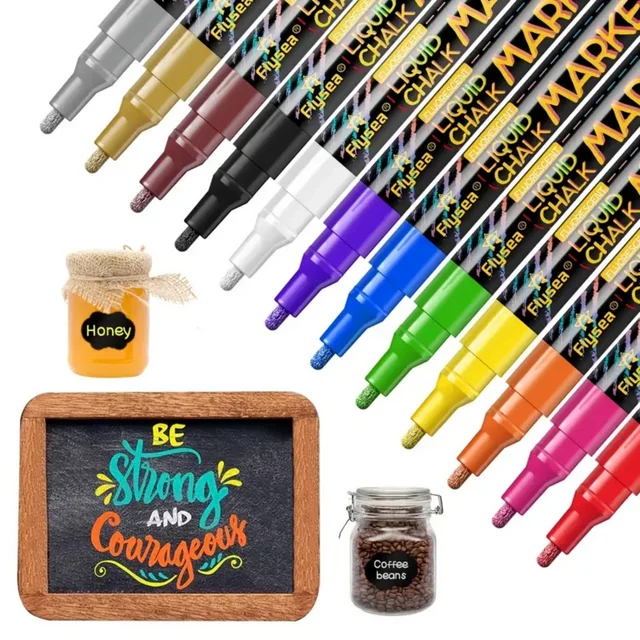 Liquid Chalk Markers for Blackboard & Glass, 12 Pack Dry Erase Marker Pens,Window Marker, Liquid Chalk Pens for Acrylic Dry Erase Board, Mirror, Car, Glass,Signs,Thin Chalkboard,1mm Point