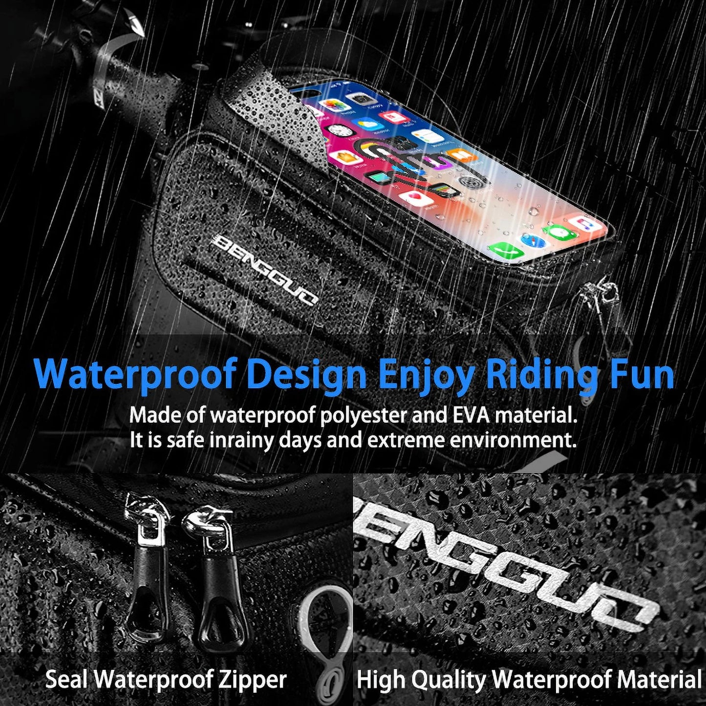 Bike Bag for Bicycles,Phone Mount Bag Bicycle Accessories Pouch,EVA Waterproof Bike Phone Holder Top Tube Front Frame Bag Handlebar Bags with TPU Touch Screen Sun Visor Fit 7inch