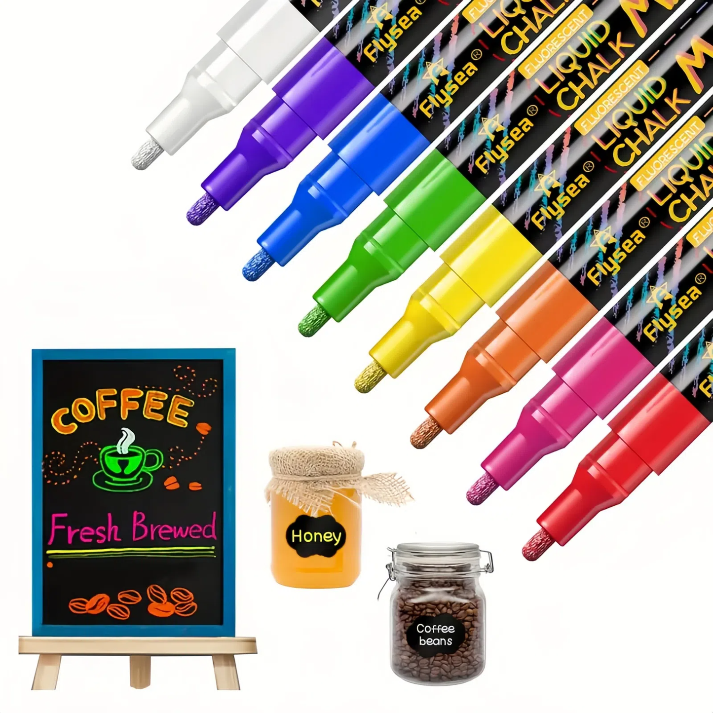 Liquid Chalk Markers for Blackboard & Glass, 8 Pack Dry Erase Marker Pens,Window Marker, Liquid Chalk Pens for Acrylic Dry Erase Board, Mirror, Car, Glass,Signs,Thin Chalkboard,1mm Point