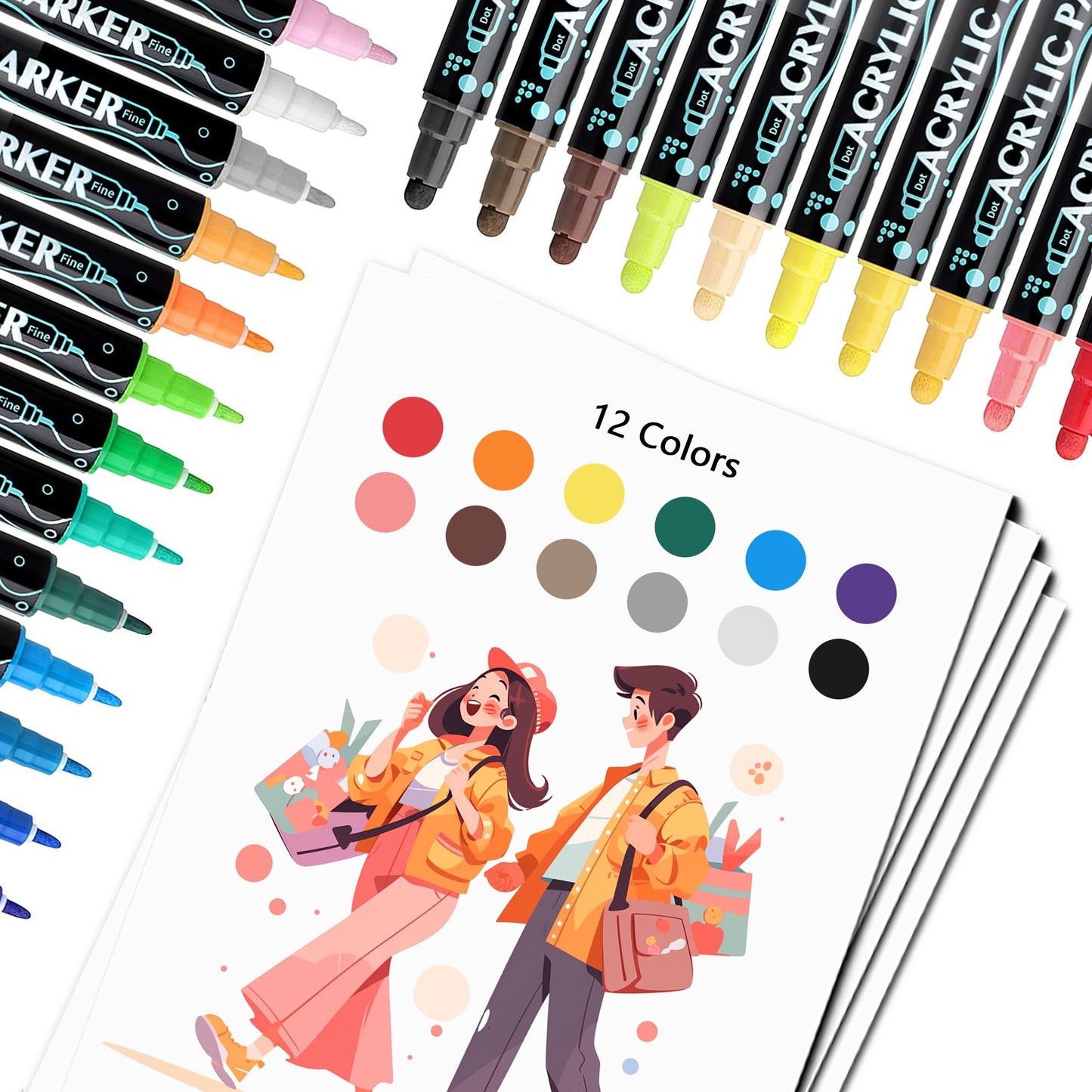 Acrylic Paint Markers, 24 Colors Dual Tip Acrylic Paint Pens for Wood, Canvas, Stone, Rock Painting, Glass, Ceramic Surfaces, DIY Crafts Making, 24 Dual Tip Acrylic Markers