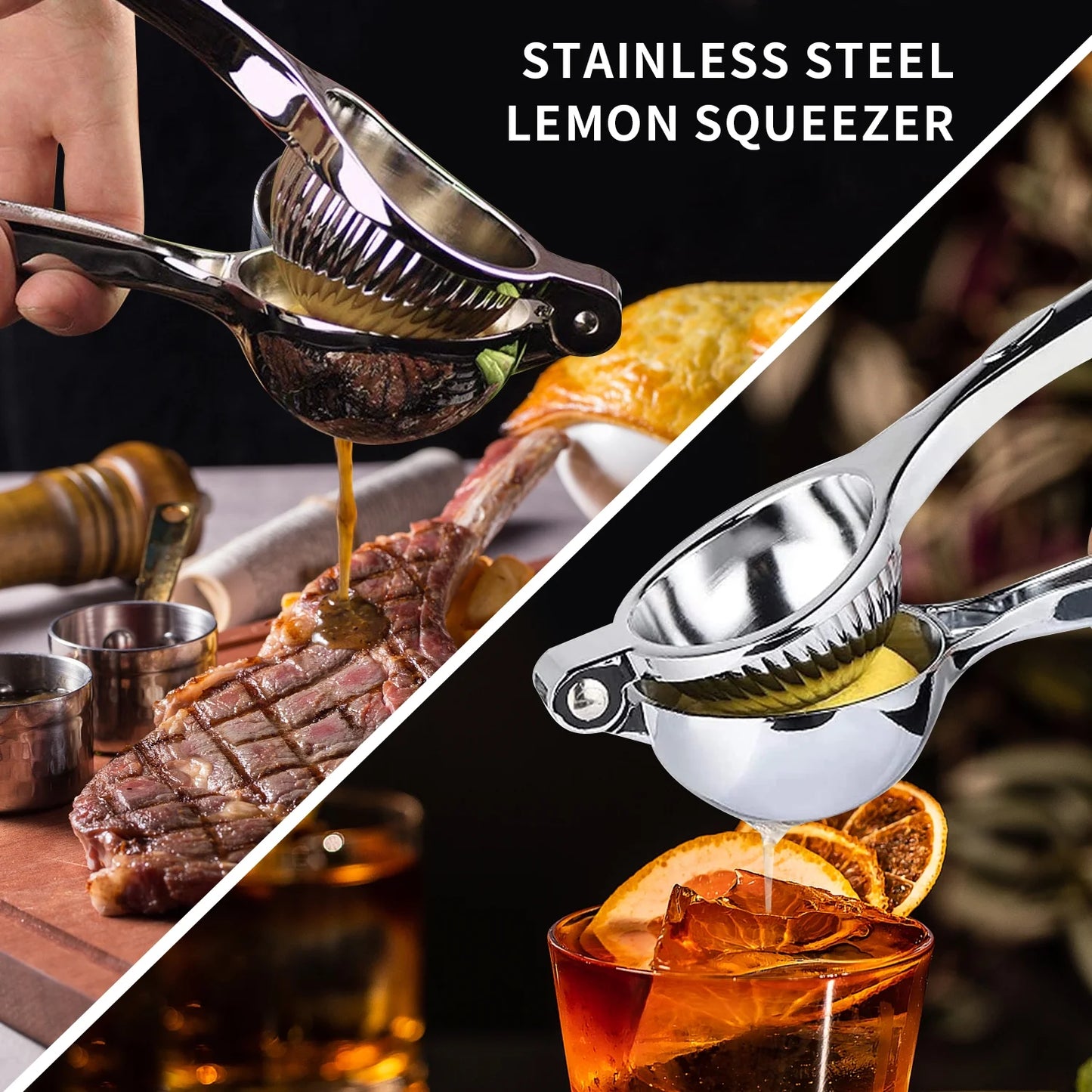 Lemon Squeezer Stainless Steel Citrus Press - Large Heavy Duty Fruit Squeezer for Drinks - Rust-proof Non-Slip Manual Hand Juicer Is Ideal for Juicing Lemons,Limes,Small Oranges
