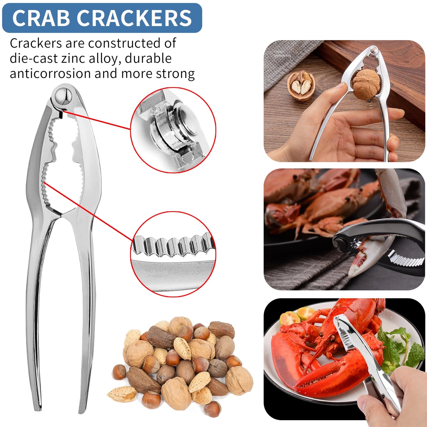 Crab Crackers and Tools Set,21-piece Seafood Tools Set includes 6 Crab Crackers,6 Lobster Shellers,6 Crab Leg Forks/Picks and 2 Seafood Scissors&Storage Bag-Nut Cracker Set