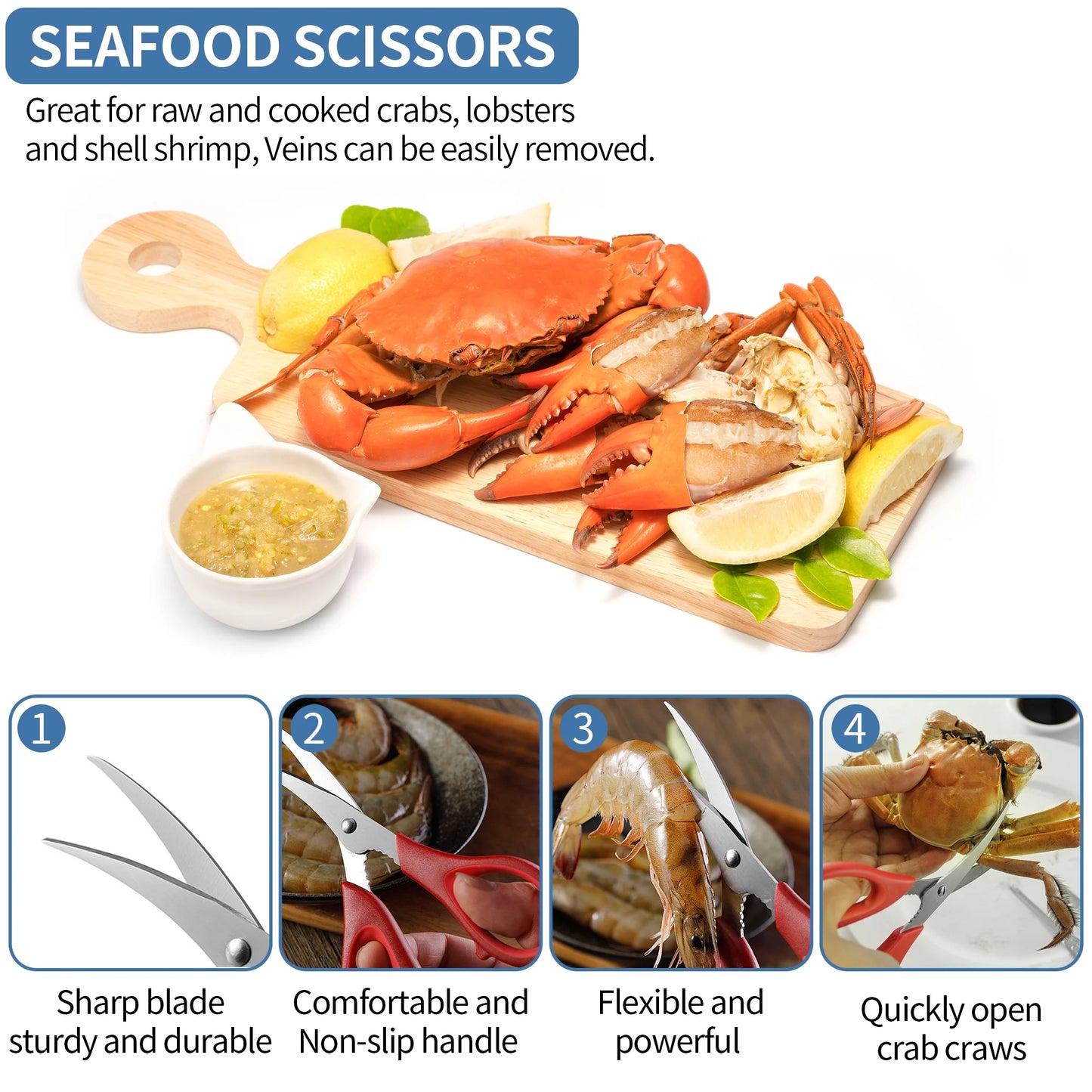 Crab Crackers and Tools Set,21-piece Seafood Tools Set includes 6 Crab Crackers,6 Lobster Shellers,6 Crab Leg Forks/Picks and 2 Seafood Scissors&Storage Bag-Nut Cracker Set