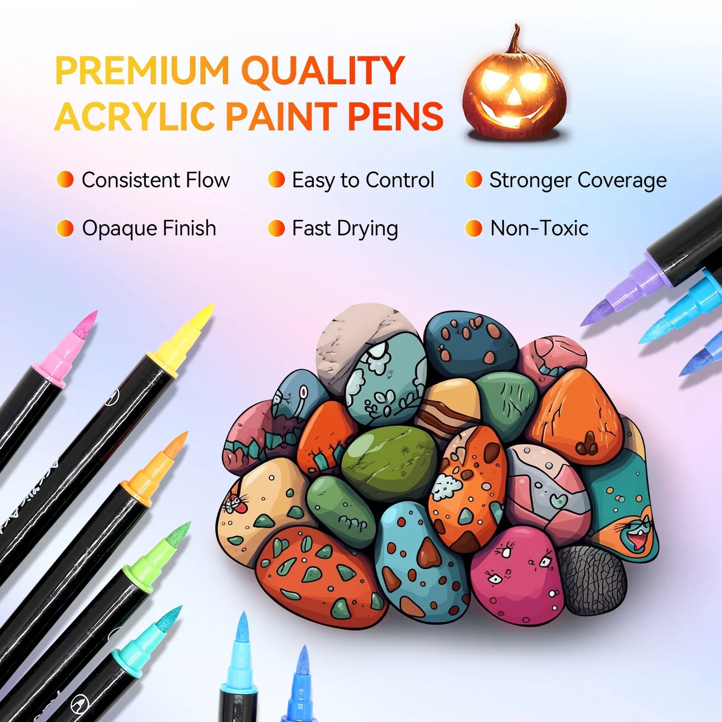 24 Colors Dual Tip Acrylic Paint Markers, Brush Tip and Fine Tip Acrylic Paint Pens for Rock Painting, Ceramic, Wood, Canvas, Plastic, Glass, Stone, Calligraphy, Card Making, DIY Crafts