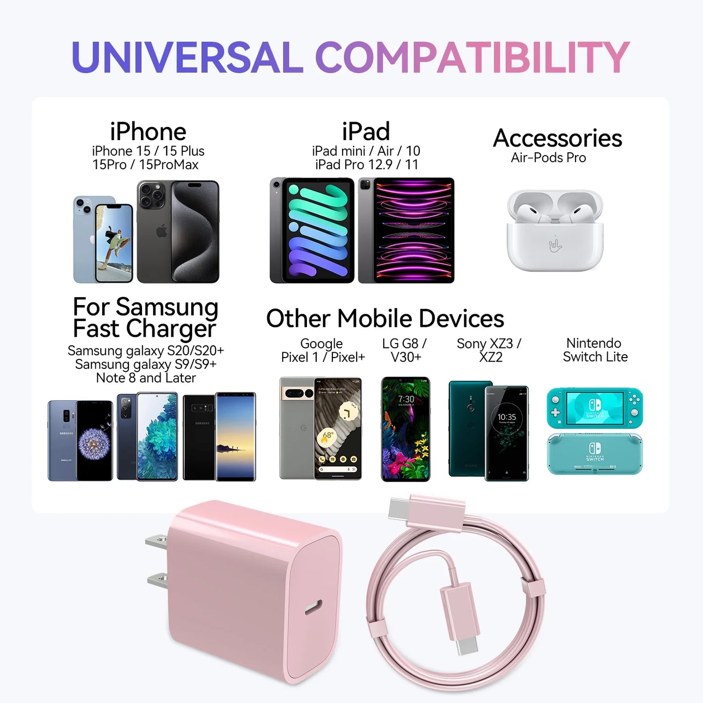 Charger iPhone 15 Charger Fast Charging iPhone 15 Pro Max Charger 6FT 2-Pack iPad Pro Charger for iPhone 15/iPhone 15 Pro/iPhone 15 Pro Max,iPad Pro,iPad Mini/Air4/Samsung/Android Phones