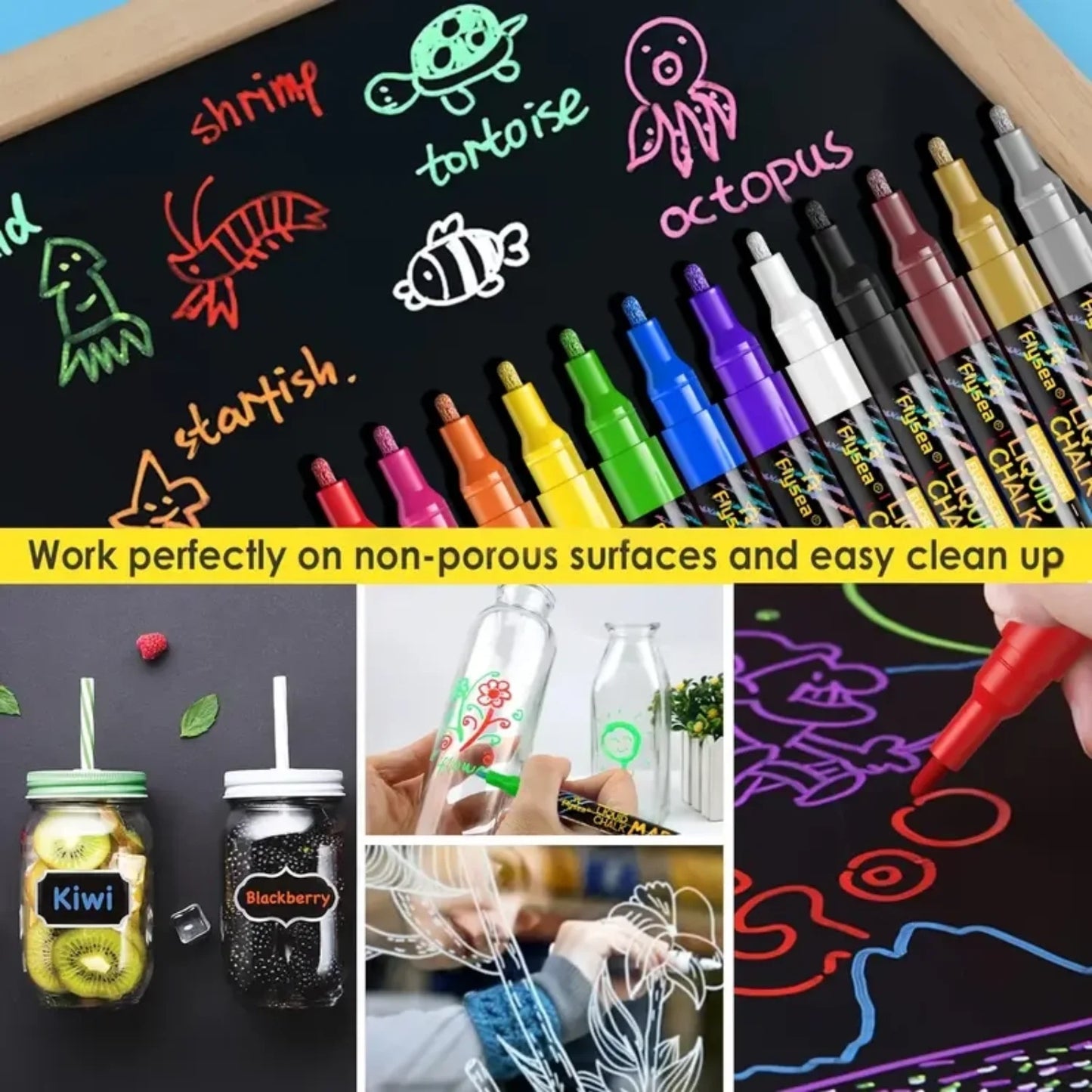 Liquid Chalk Markers for Blackboard & Glass, 8 Pack Dry Erase Marker Pens,Window Marker, Liquid Chalk Pens for Acrylic Dry Erase Board, Mirror, Car, Glass,Signs,Thin Chalkboard,1mm Point
