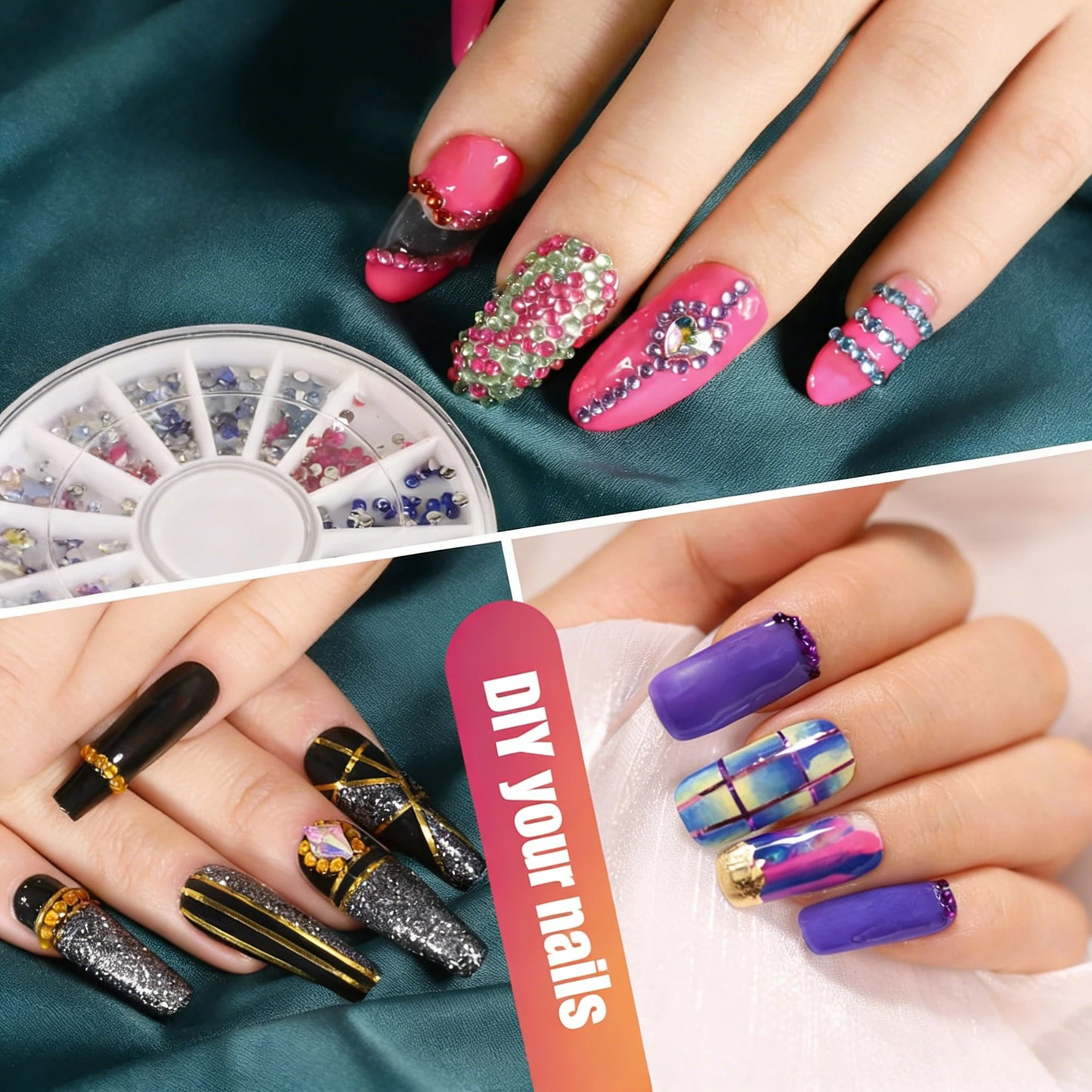 Nail Art Tools Set, ASOVNXF Nail Art Brushes Set, Nail Design Kit, Nail Supplies with 15pcs Nail Painting Brushes, Nail Dotting Tool, Nail Foil, Manicure Tape, Color Rhinestones for Nails Pink