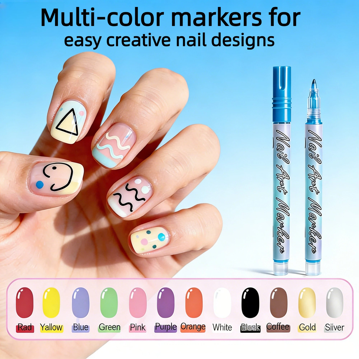 Nail Art Pens 12 Colors, 0.7mm Nail Polish Pens Set Nail Art Markers & Nail Art Kit, Quick Drying Waterproof Acrylic Paint Markers for Nail Art Design,Dotting,Liner,DIY Manicure Tools