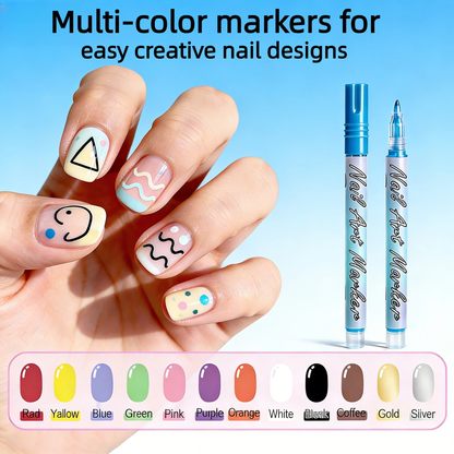 Nail Art Pens 12 Colors, 0.7mm Nail Polish Pens Set Nail Art Markers & Nail Art Kit, Quick Drying Waterproof Acrylic Paint Markers for Nail Art Design,Dotting,Liner,DIY Manicure Tools