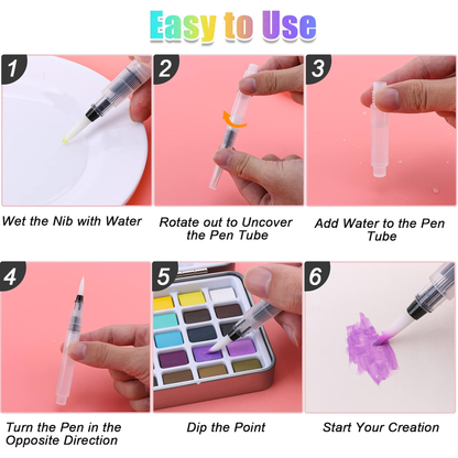 100 Colors Watercolor Paint Set - 50 Regular, 35 Metallic, 10 Macaron and 5 Fluorescent Colors - Portable with Carrying Case, Water Brush Pens,and Accessories-For Beginners and Professionals