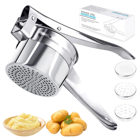 Large Potato Ricer,Heavy Duty Stainless Steel Potato Masher and Ricer Kitchen Tool,3 Interchangeable Discs,Ricer Kitchen Tool-Mashed Potatoes,Masher for Fruits,Vegetables,Baby Food