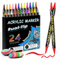 24 Colors Dual Tip Acrylic Paint Markers,Fine Tip and Brush Tip Permanent Acrylic Paint Pens For Rock Painting, Canvas,Wood,Glass,Ceramic,Fabric, Plastic,Egg,Scrapbook,Art Painting Supplies Kit