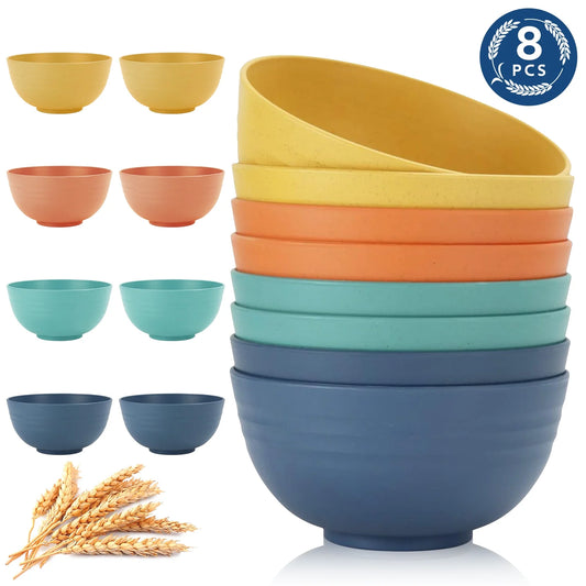 Wheat Straw Bowl Sets,8 PCS Unbreakable Cereal Bowl 24 OZ, Microwave and Dishwasher Safe Bowls,Bowl Sets BPA Free Eco Friendly Bowl Color Bowls for Serving Soup,Oatmeal and Salad Etc