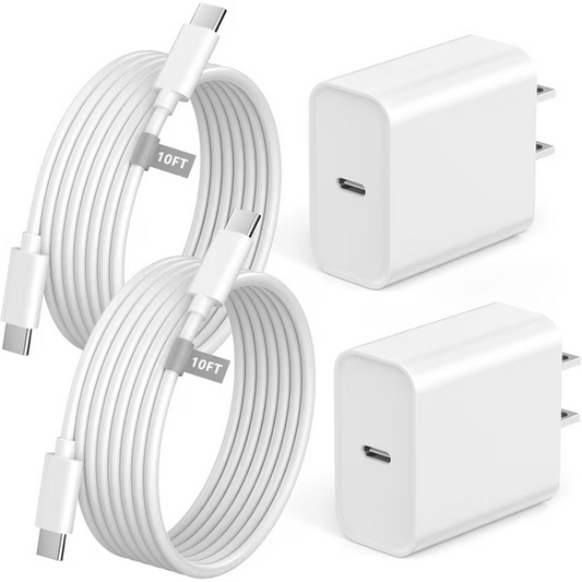USB C Charger Fast Charging for iPhone 16 15 - 2Pack 20W PD USB C Wall Charger with 10FT Fast Charging Cable Compatible iPad Air 5th/4th, iPad Pro 12.9/11 inch, iPad 10th, iPhone 16 Pro Max/Plus