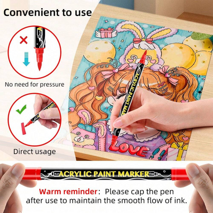 24 Colors Dual Tip Acrylic Paint Markers,Fine Tip and Brush Tip Permanent Acrylic Paint Pens For Rock Painting, Canvas,Wood,Glass,Ceramic,Fabric, Plastic,Egg,Scrapbook,Art Painting Supplies Kit