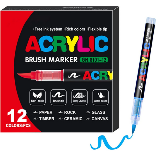 12 Color Acrylic Paint Markers, Soft Brush Tip Acrylic Paint Pens,Quick-Drying Waterproof Acrylic Markers for Canvas, Rock Painting, Wood, Stone, Glass, Ceramic, Fabric Painting, DIY Crafts