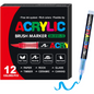 12 Color Acrylic Paint Markers, Soft Brush Tip Acrylic Paint Pens,Quick-Drying Waterproof Acrylic Markers for Canvas, Rock Painting, Wood, Stone, Glass, Ceramic, Fabric Painting, DIY Crafts