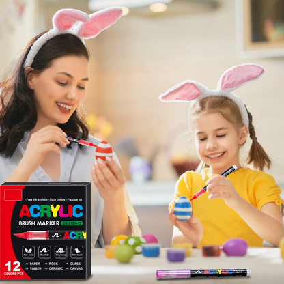 12 Color Acrylic Paint Markers, Soft Brush Tip Acrylic Paint Pens,Quick-Drying Waterproof Acrylic Markers for Canvas, Rock Painting, Wood, Stone, Glass, Ceramic, Fabric Painting, DIY Crafts