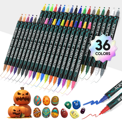 Acrylic Paint Markers, 36 Colors Dual Tip Acrylic Paint Pens for Wood, Canvas, Stone, Rock Painting, Glass, Ceramic Surfaces, DIY Crafts Making, 36 Dual Tip Acrylic Markers