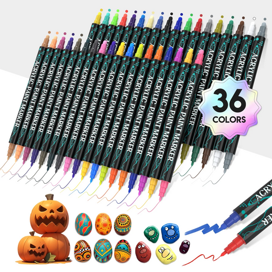 Acrylic Paint Markers, 36 Colors Dual Tip Acrylic Paint Pens for Wood, Canvas, Stone, Rock Painting, Glass, Ceramic Surfaces, DIY Crafts Making, 36 Dual Tip Acrylic Markers