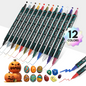 Acrylic Paint Markers, 12 Colors Dual Tip Acrylic Paint Pens for Wood, Canvas, Stone, Rock Painting, Glass, Ceramic Surfaces, DIY Crafts Making, 12 Dual Tip Acrylic Markers