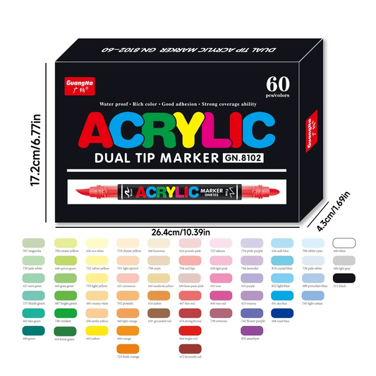 ASOVNXF 60 Colors Acrylic Paint Markers,Round&Brush Tip Acrylic Paint Pens,Coloring Markers Set for Wood,Canvas,Glass,Rock Painting,Ceramic Surfaces and DIY Crafts Making Art Supplies