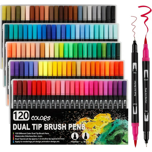 ASOVNXF 120 Colors Dual Tip Coloring Markers, Fine Tip and Brush Tip Art Marker Pens For Adult Coloring Hand Lettering, DIY Art Painting Supplies Kit, Aesthetic Cute Art Supplies