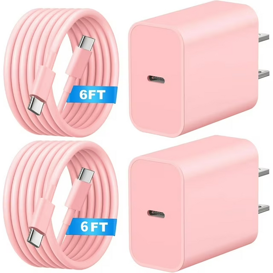 ASOVNXF Charger for iPhone 16 15 Charger, 2 Pack 6FT Long USB C to C Cable with PD 20W Fast Charger for iPhone 15/16 Series, Pad Pro/Air/Samsung, Pink