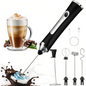 Handheld Milk Frother Wand for Coffee with Stand, Rechargeable Electric Whisk with 3 Heads 3 Speeds Drink Mixer Coffee Frother For Coffee, Latte, Cappuccino, Hot Chocolate,Egg,Black