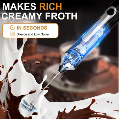 Handheld Milk Frother Wand for Coffee with Stand, Rechargeable Electric Whisk with 3 Heads 3 Speeds Drink Mixer Coffee Frother For Coffee, Latte, Cappuccino, Hot Chocolate,Egg,Black