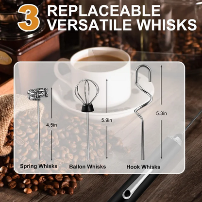 Milk Frother Handheld Rechargeable, Coffee Frother Wand Drink Mixer Electric Whisk for Coffee, Detachable With 3 Stainless Whisks, Hand Mixer for Lattes, Cappuccino, Matcha, Egg, No Stand,Black