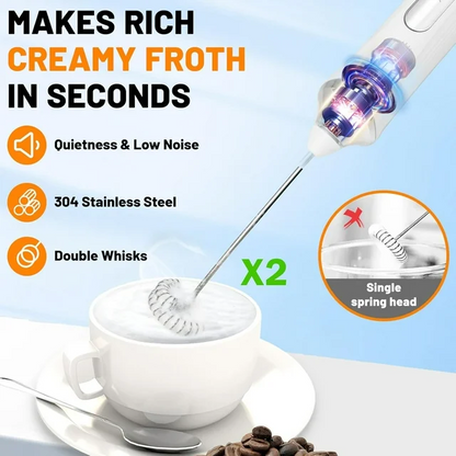 Milk Frother Handheld Rechargeable, Coffee Frother Wand Drink Mixer Electric Whisk for Coffee, Detachable With 3 Stainless Whisks, Hand Mixer for Lattes, Cappuccino, Matcha, Egg, No Stand,Black