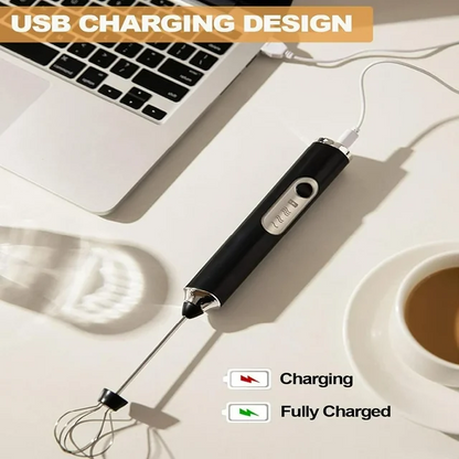 Milk Frother Handheld Rechargeable, Frother Wand Drink Mixer Electric Whisk rotherfor Coffee, Detachable With 3 Stainless Whisks, Hand Mixer for Lattes, Cappuccino, Matcha, Egg, No Stand,Black