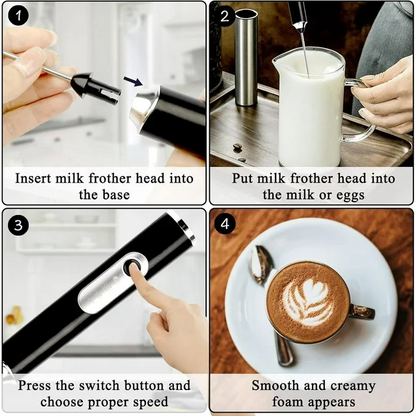 Milk Frother Handheld Rechargeable, Frother Wand Drink Mixer Electric Whisk rotherfor Coffee, Detachable With 3 Stainless Whisks, Hand Mixer for Lattes, Cappuccino, Matcha, Egg, No Stand,Black