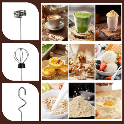 Milk Frother Handheld for Coffee with Stand, Electric Whisk 3 Speed Adjustable, Drink Mixer with Stainless 3 Whisks, Rechargeable Hand Frother Wand, Foam Maker for Latte Cappuccino,White