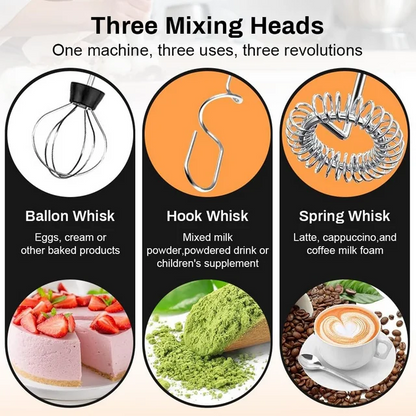 Milk Frother Handheld for Coffee, Electric Whisk 3 Speed Adjustable, Drink Mixer with Stainless 3 Whisks, Rechargeable Hand Frother Wand, Foam Maker for Latte Cappuccino,Black